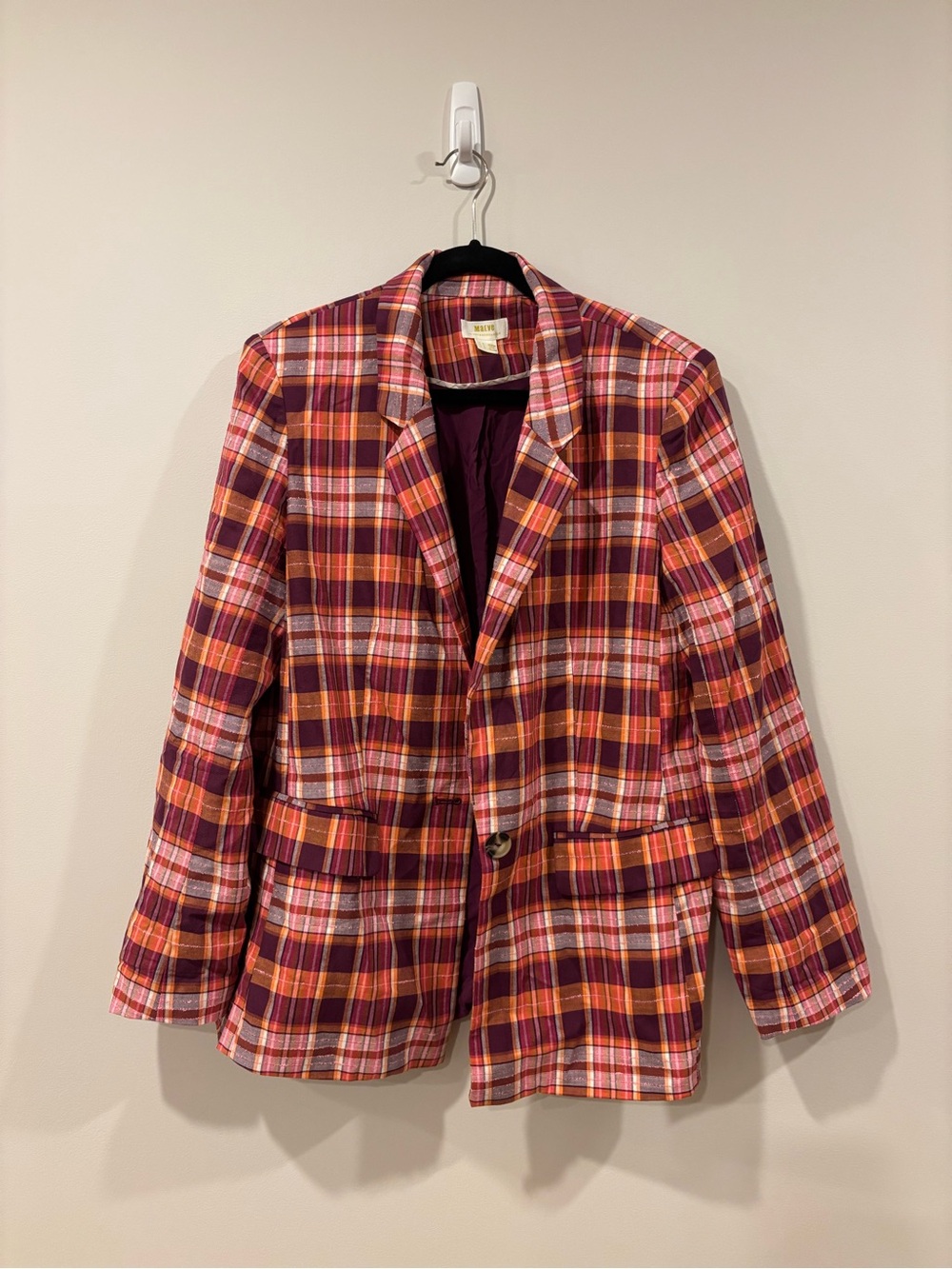 Maeve Slim Plaid Blazer Red Orange Purple Preppy Women’s Plus Size 16